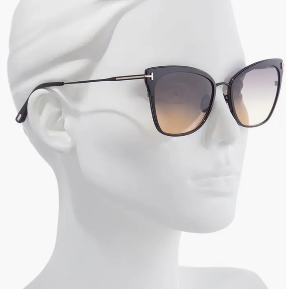 TOM FORD BLACK ROSE GOLD Faryn 56mm Gradient Cat Eye Sunglasses - Picture 3 of 8